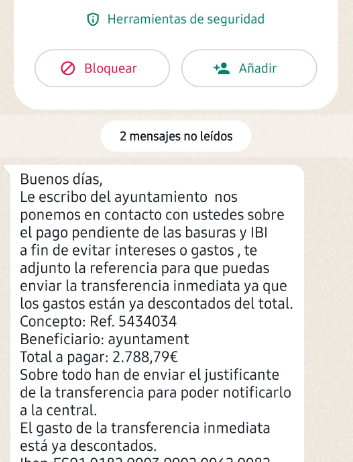 Ejemplo de estafa a través de Whatsapp - Ubilibet.com
